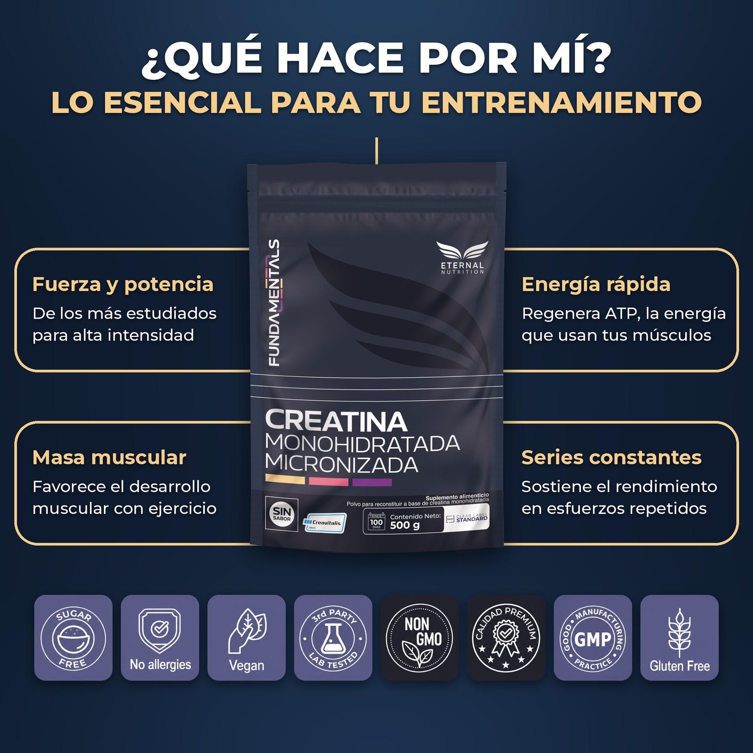 Creatina Monohidratada Micronizada Creavitalis, Sin Sabor, 500 g, 100 Porciones de 5 g — imagen 2