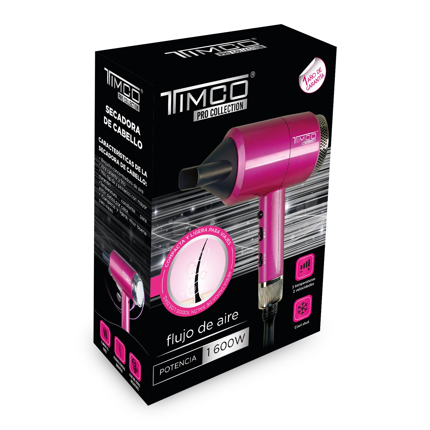 Secadora de Cabello Pro Collection AntiFrizz con Difusor y Boquilla Timco SY596 — imagen 6
