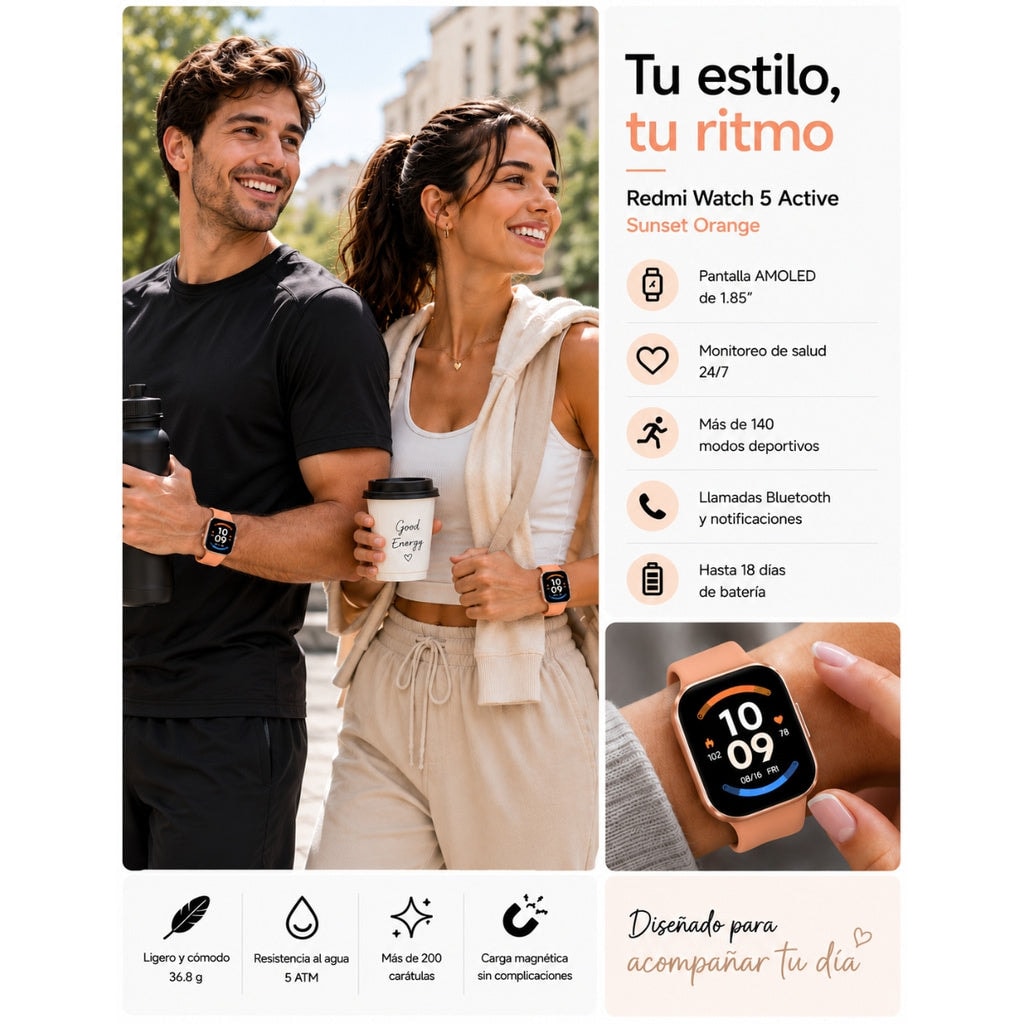 SMARTWATCH XIAOMI REDMI WATCH 6 ACTIVE (ORANGE) + BOCINA SANAG M15 (NEGRA) — imagen 10