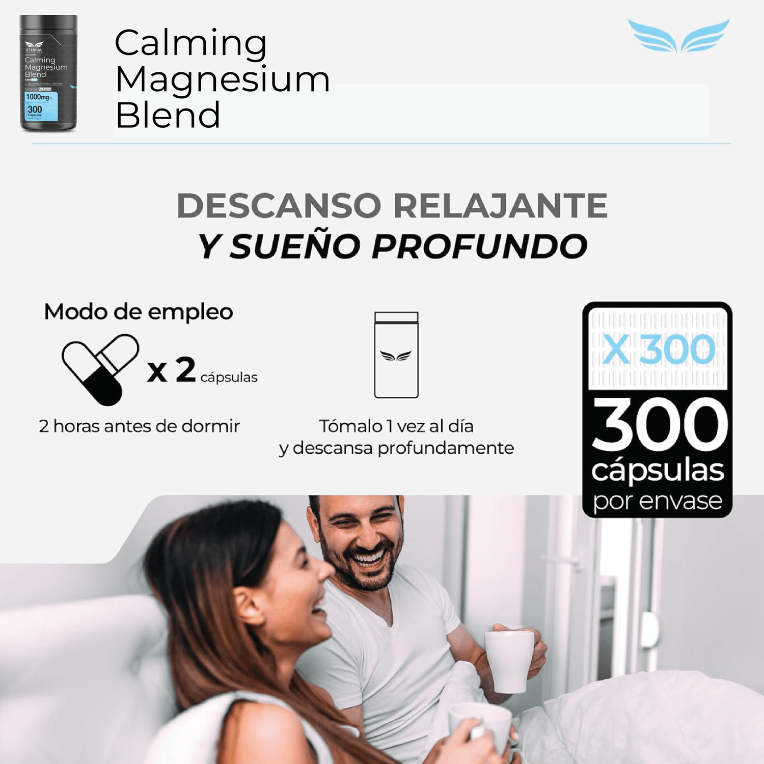 Calming Blend: Magnesio Quelado 3 en 1, Bisglicinato, Citrato y L-Treonato de Magnesio, 300 Cápsulas — imagen 2