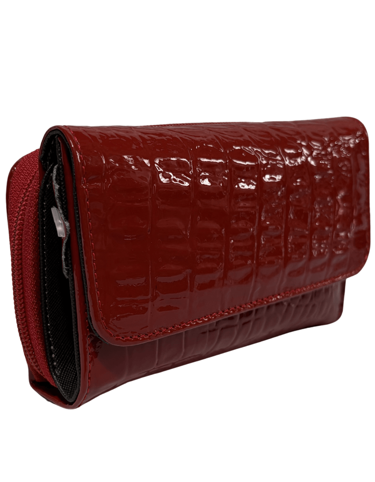 Cartera Para Dama De Charol Roja Grabado Tipo Cocodrilo mini con cierre — imagen 4