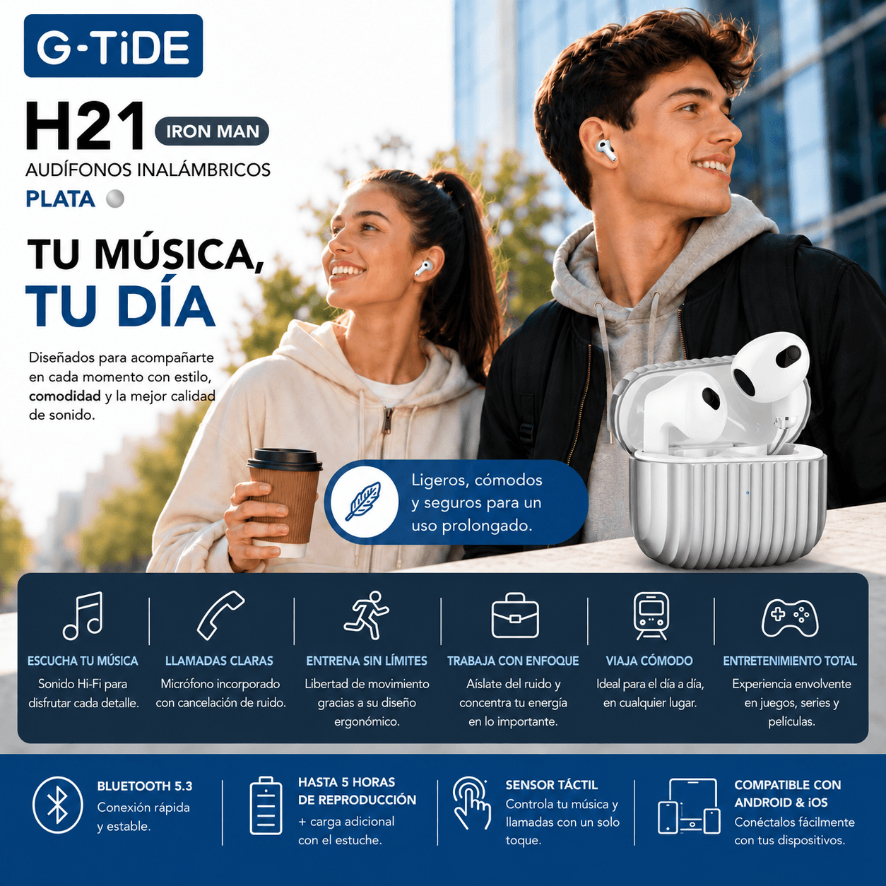 SMARTWACTH G-TIDE R6 PRO (GRIS) + BOCINA SOUND POCKET (AZUL) + AUDIFONOS G-TIDE H21 (PLATA) — imagen 11