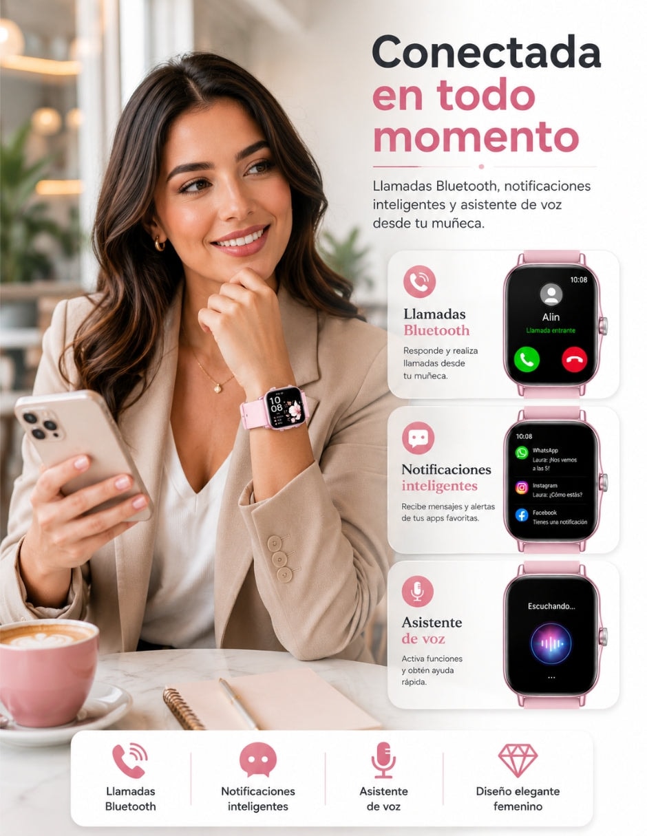 Set Audífonos In-Ear audífonos l42 rosa con smartwatch futurem fm13 rosa inalámbrica con cancelación de ruido — imagen 3