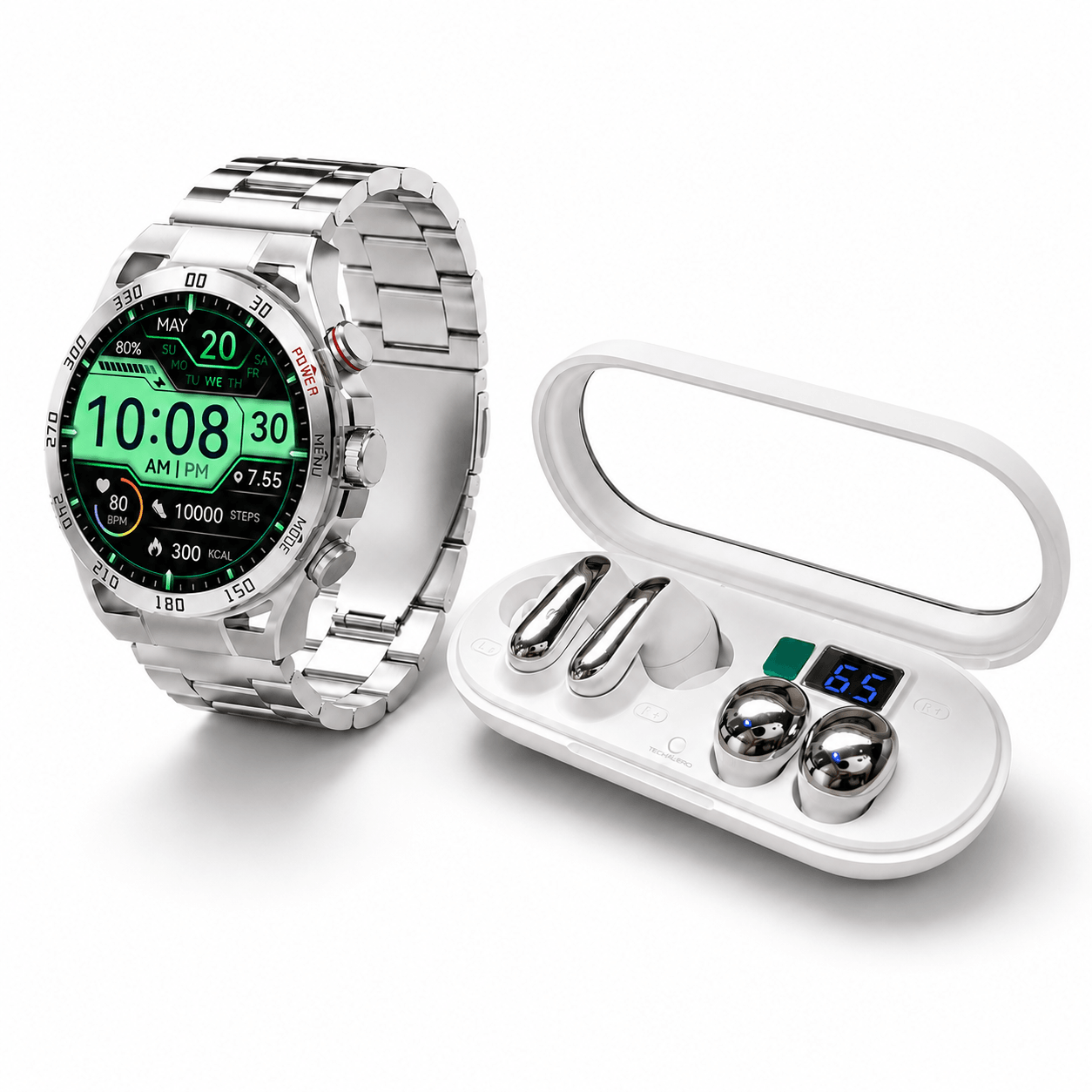 Combo Smartwatch Filwans GTR Plata + Audífonos HH More T55 Pro & Mini Bluetooth TWS — imagen 2