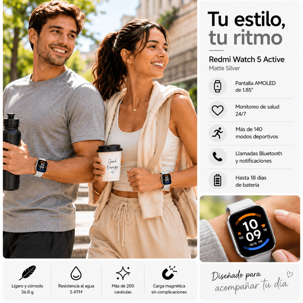 SMARTWATCH XIAMI REDMI WATCH 6 ACTIVE (PLATA) + AUDIFONOS HH MORE T 55 (PLATA) — imagen 9