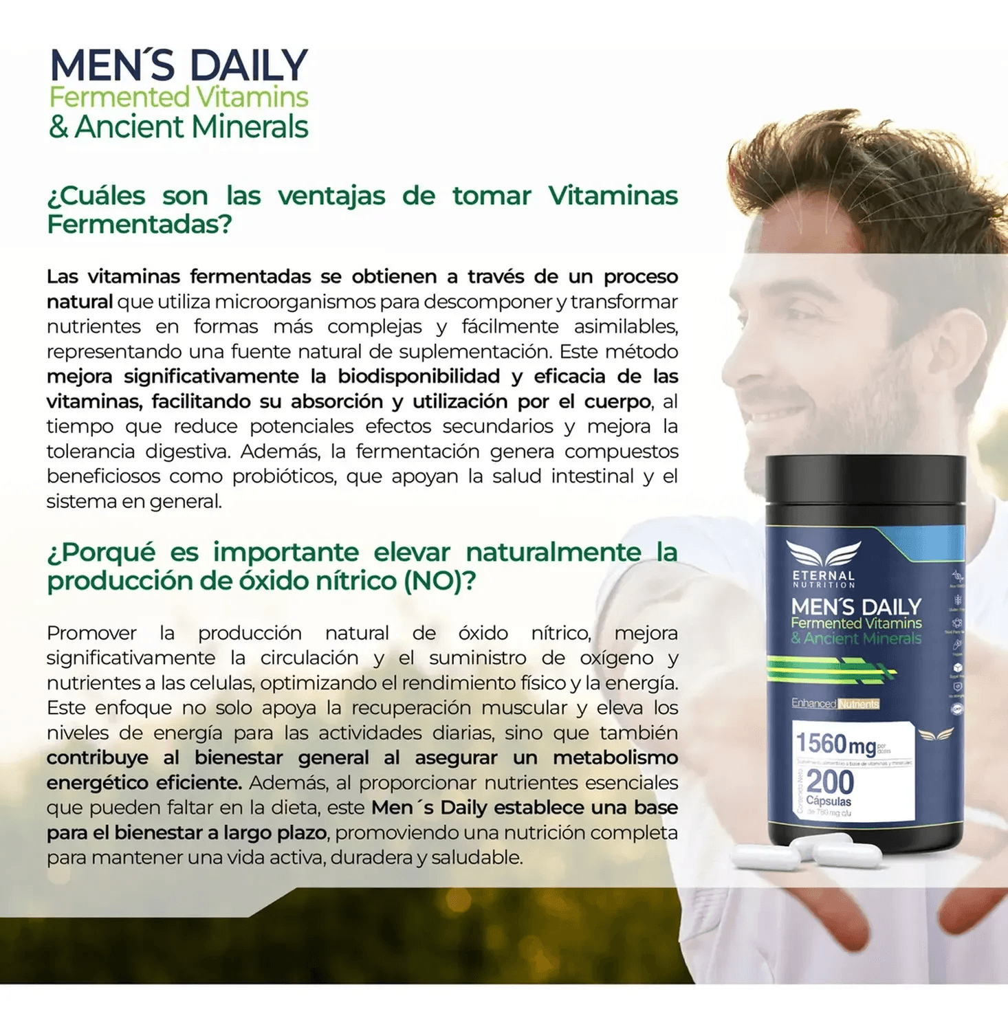 Men's Daily: Multivitamínico 4 en 1: Vitaminas, Minerales, Complejo B y Adaptógenos, 200 Cápsulas — imagen 5