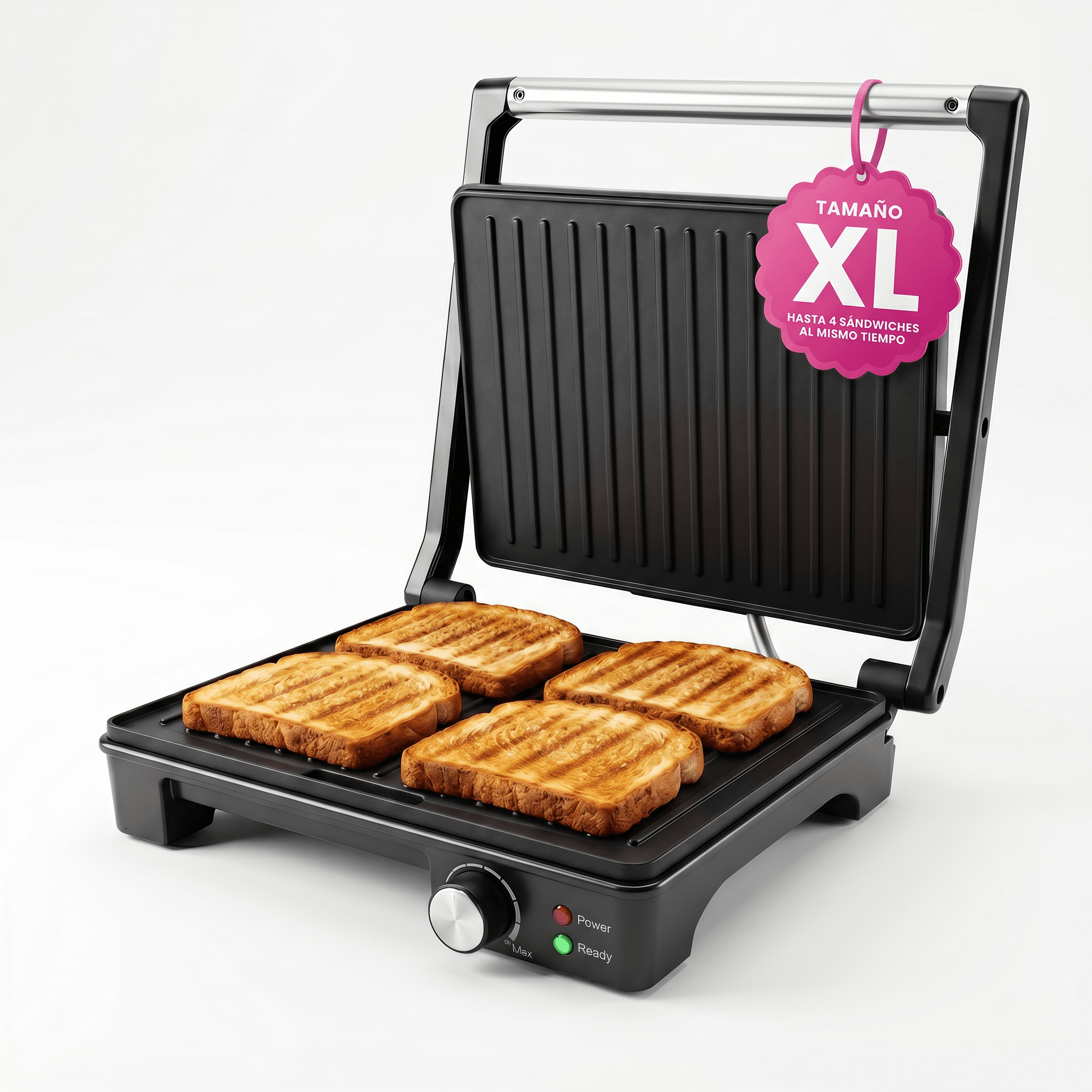 Parrilla Panini Grande TIMCO 1600W Sandwichera Profesional Acero Inoxidable Placas Antiadherentes 28×22 cm PANINI510M — imagen 2