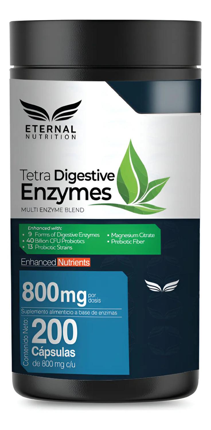 Tetra Enzimas Digestivas, 9 Enzimas + 13 Probióticos y Prebióticos + Magnesio, 200 Cápsulas — imagen 1