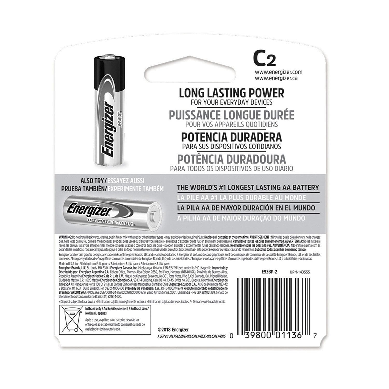 Pila Energizer Max Alcalina C Con 2 E93 Gorda Chica — imagen 3