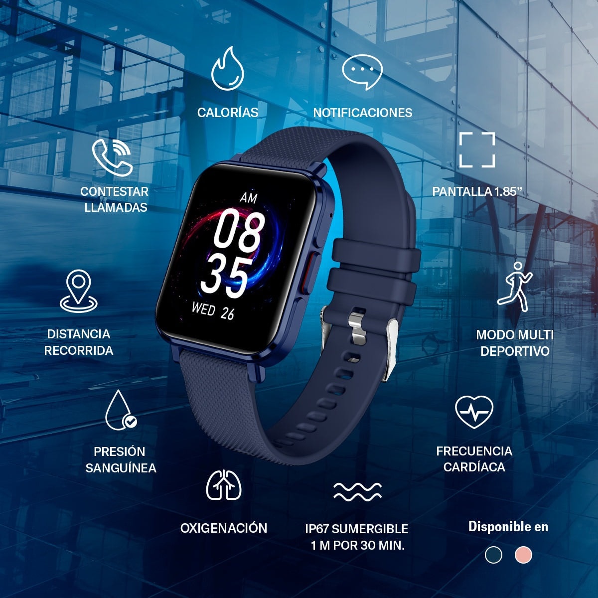 Smartwatch Reloj Kronos Optimum STF Pantalla 1.85"Resistencia al agua IP67 Rosa — imagen 17