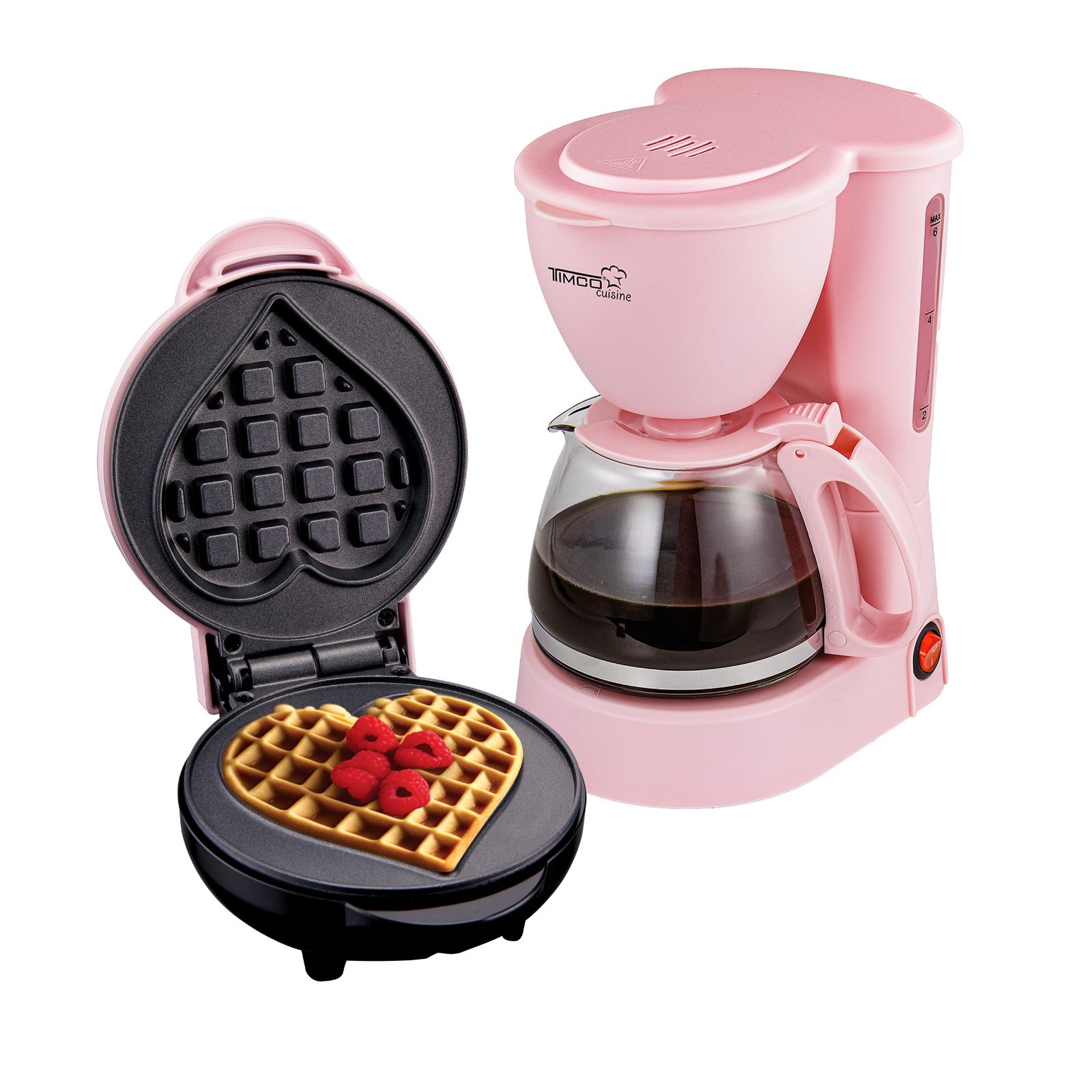 Combo Cafetera 750 ml Filtro Permanente Antigoteo + Waflera Eléctrica Antiadherente Waffles en Forma de Corazón TIMCO COM-DES1 — imagen 2