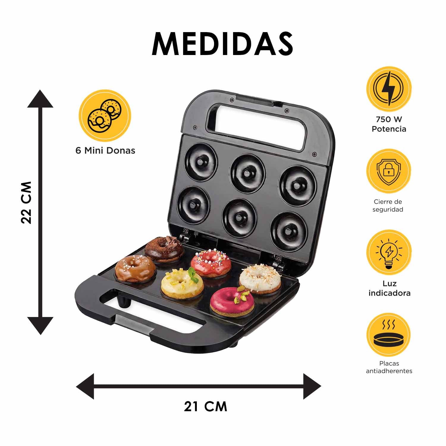 Maquina Electrica Mini Donas TIMCO DONA107 6 Donas Rápidas Antiadherente Luz Indicadora — imagen 4