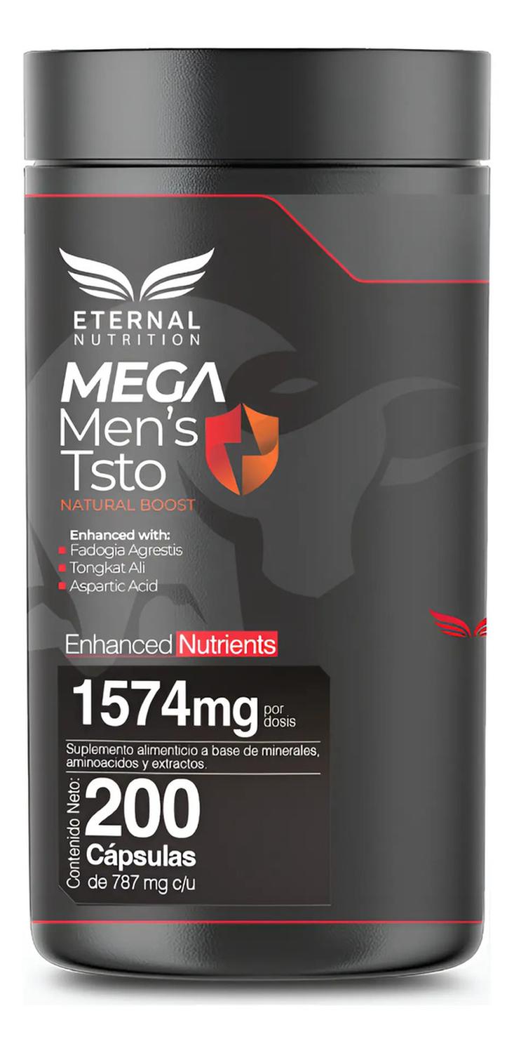 Mega Men's Testo: Tongkat Ali + Maca Negra + Creatina + Zinc + Fadogia, Fuerza+Energía, 200 Cápsulas — imagen 1
