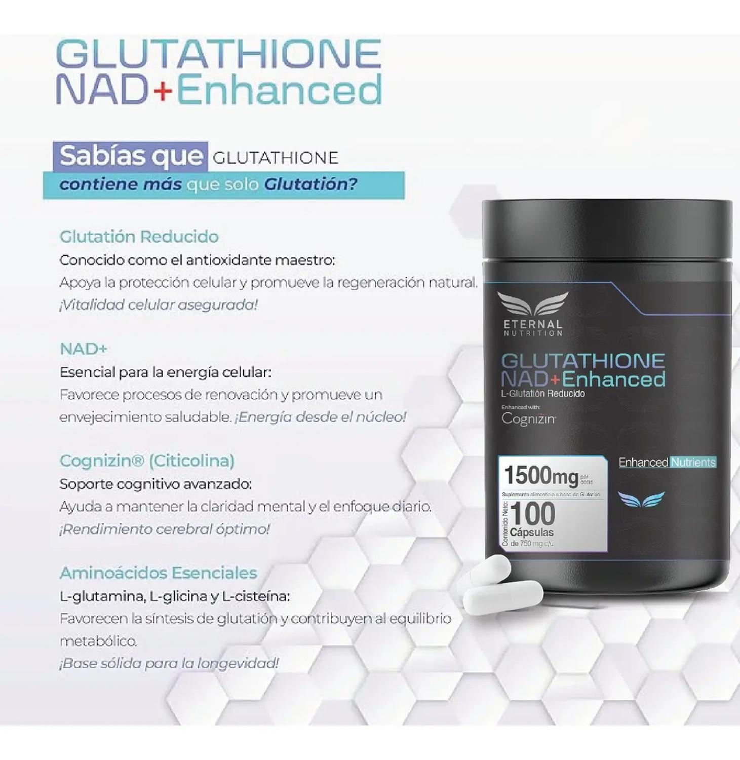 Essentials: L-Glutatión con NAD+, Cognizin Citicolina y Aminoácidos, Antioxidante, 100 Cápsulas — imagen 2