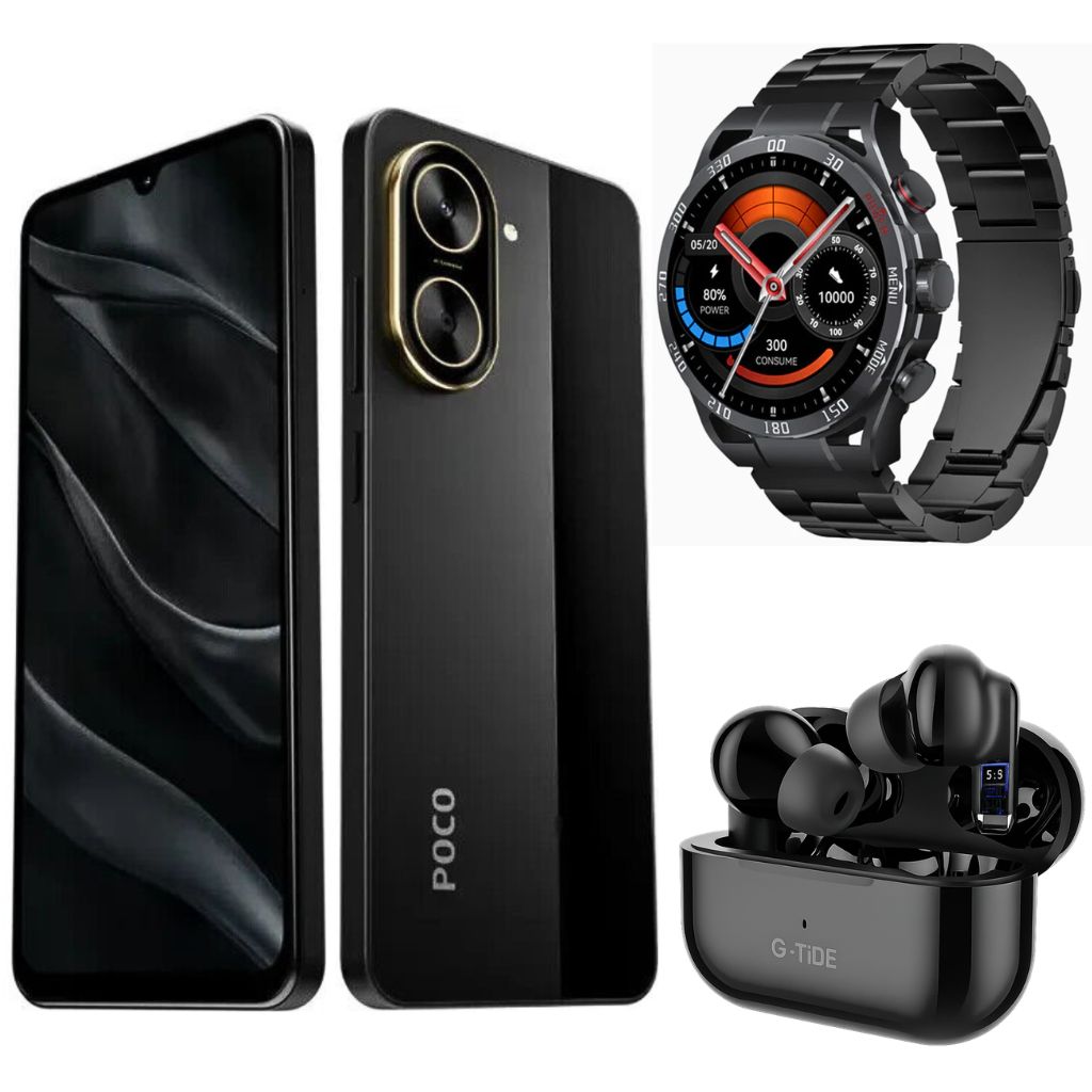 Smartphone XIAOMI POCO C71 4/128 GB Negro con Smartwatch FILWANS GTR Negro y Audifonos G-Tide L22 Negro — imagen 2