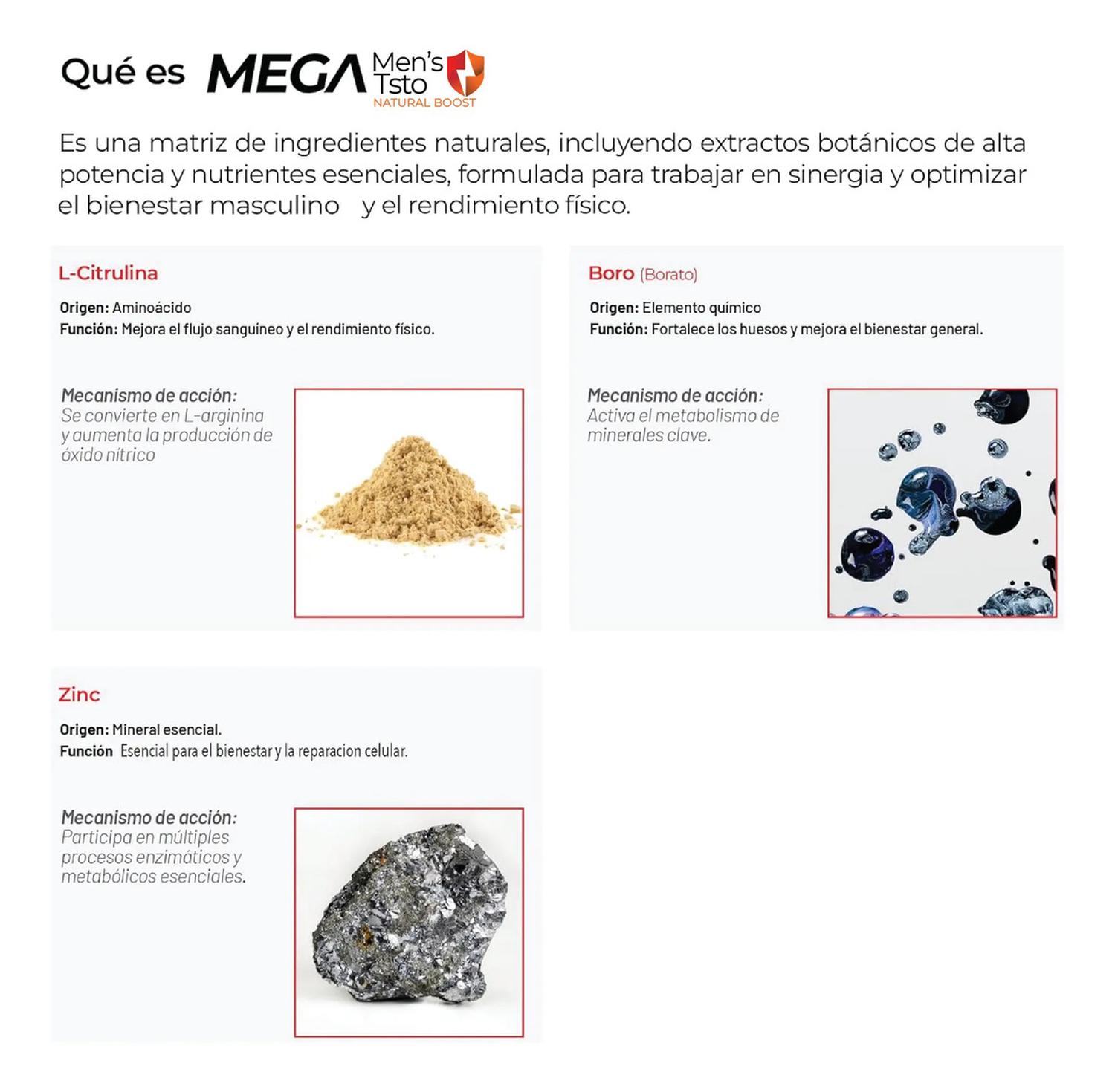 Mega Men's Testo: Tongkat Ali + Maca Negra + Creatina + Zinc + Fadogia, Fuerza+Energía, 200 Cápsulas — imagen 9