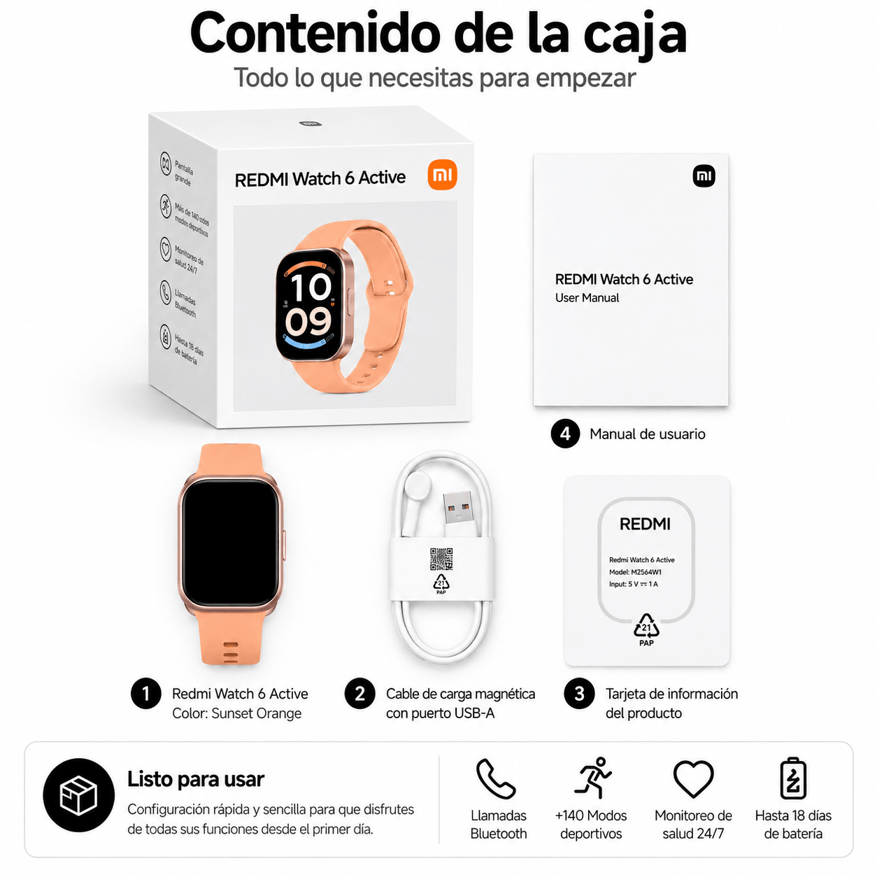 SMARTWATCH XIAOMI REDMI WATCH 6 ACTIVE (ORANGE) + BOCINA XIAOMI SOUND POCKET (ROSA) + AUDIFONOS G-TIDE L42 (ROSA) — imagen 6