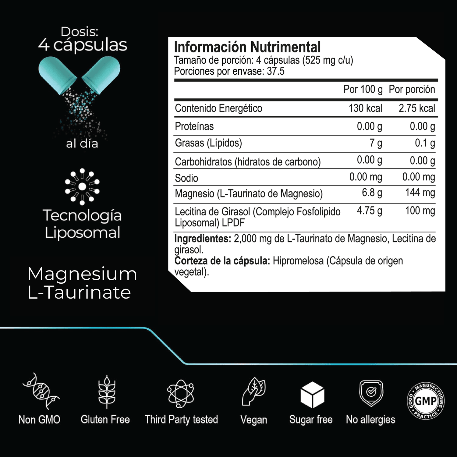 Ultra Pure: L-Taurinato de Magnesio Liposomal, Alta Biodisponibilidad, Claridad Mental, 150 Cápsulas — imagen 2