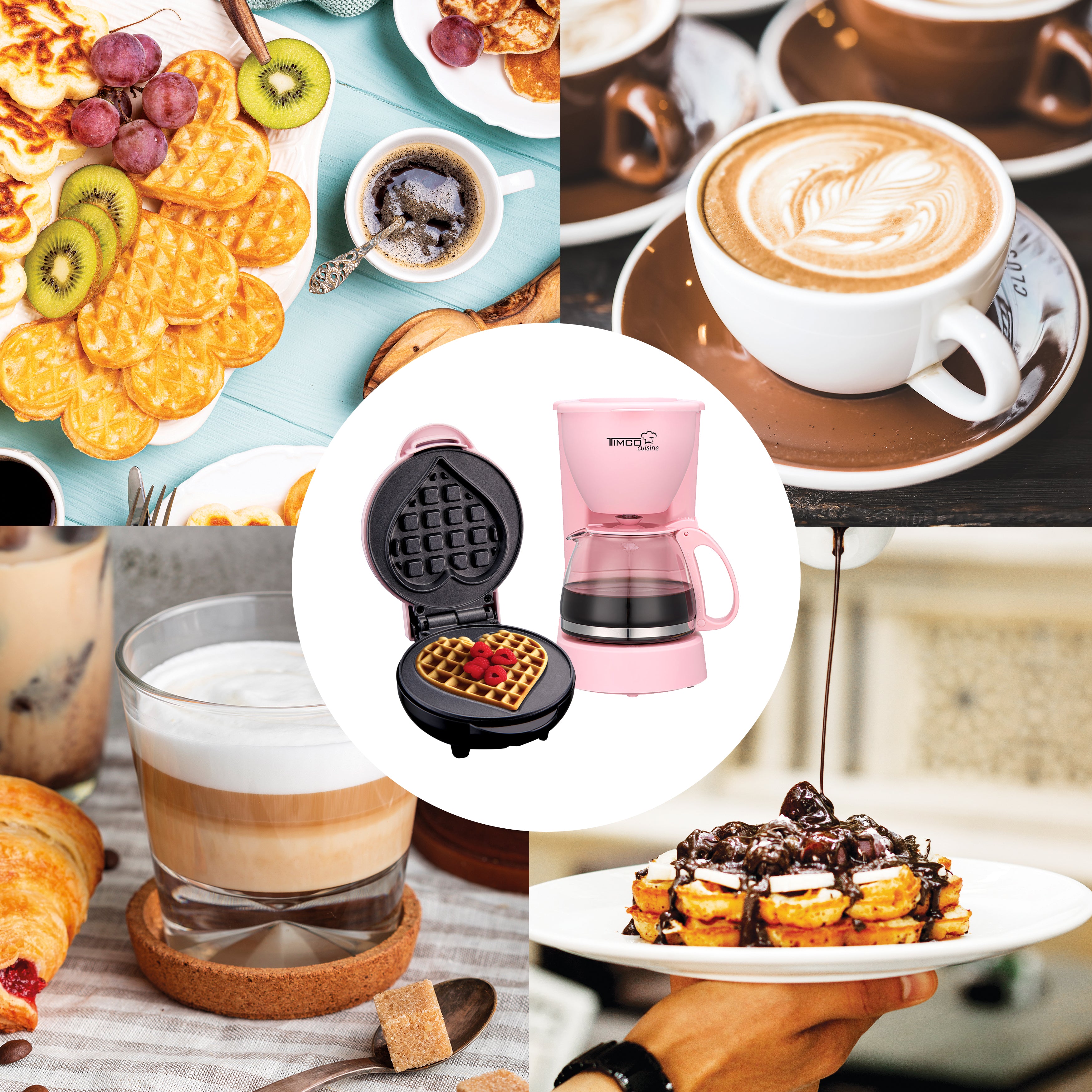 Combo Cafetera 750 ml Filtro Permanente Antigoteo + Waflera Eléctrica Antiadherente Waffles en Forma de Corazón TIMCO COM-DES1 — imagen 11