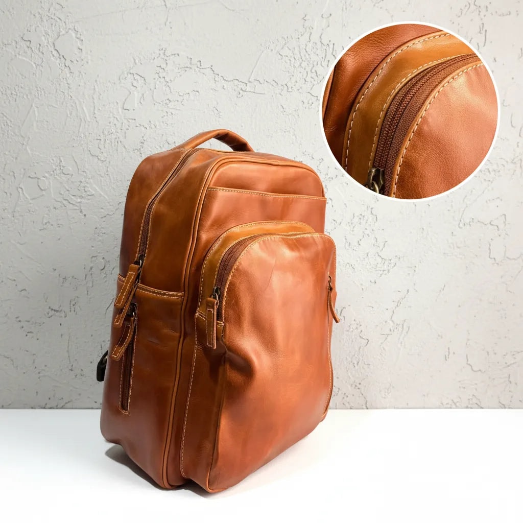 Mochila Grande De Piel Legitima Genuina Espaciosa Bp011 — imagen 4