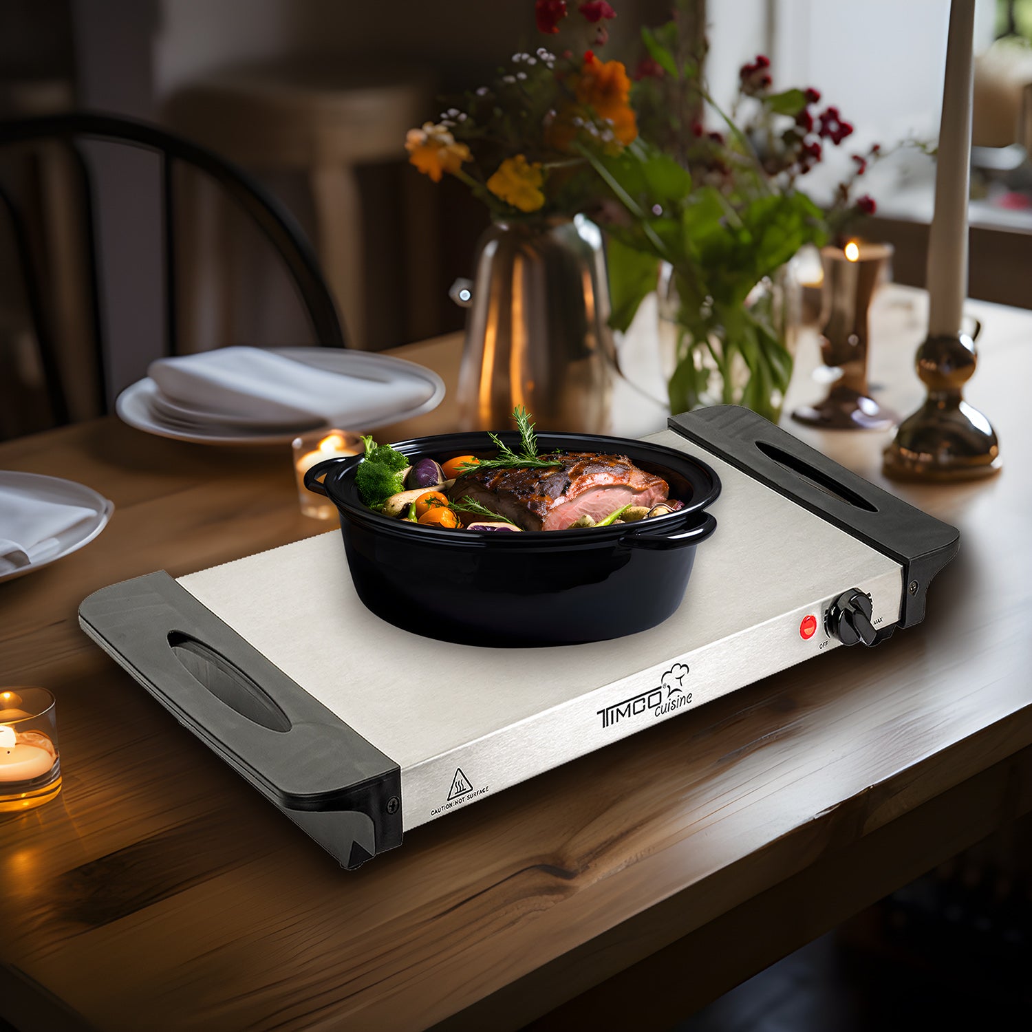 Plancha Eléctrica de Calentamiento Mantiene Alimentos Calientes Bandeja Acero Inoxidable Timco BCE200 — imagen 8
