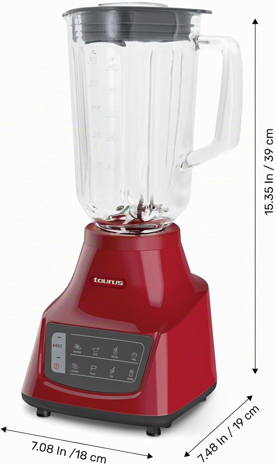 Licuadora Taurus Grandeur Touch REC 750W Jarra de Vidrio 2.1 L Roja — imagen 7