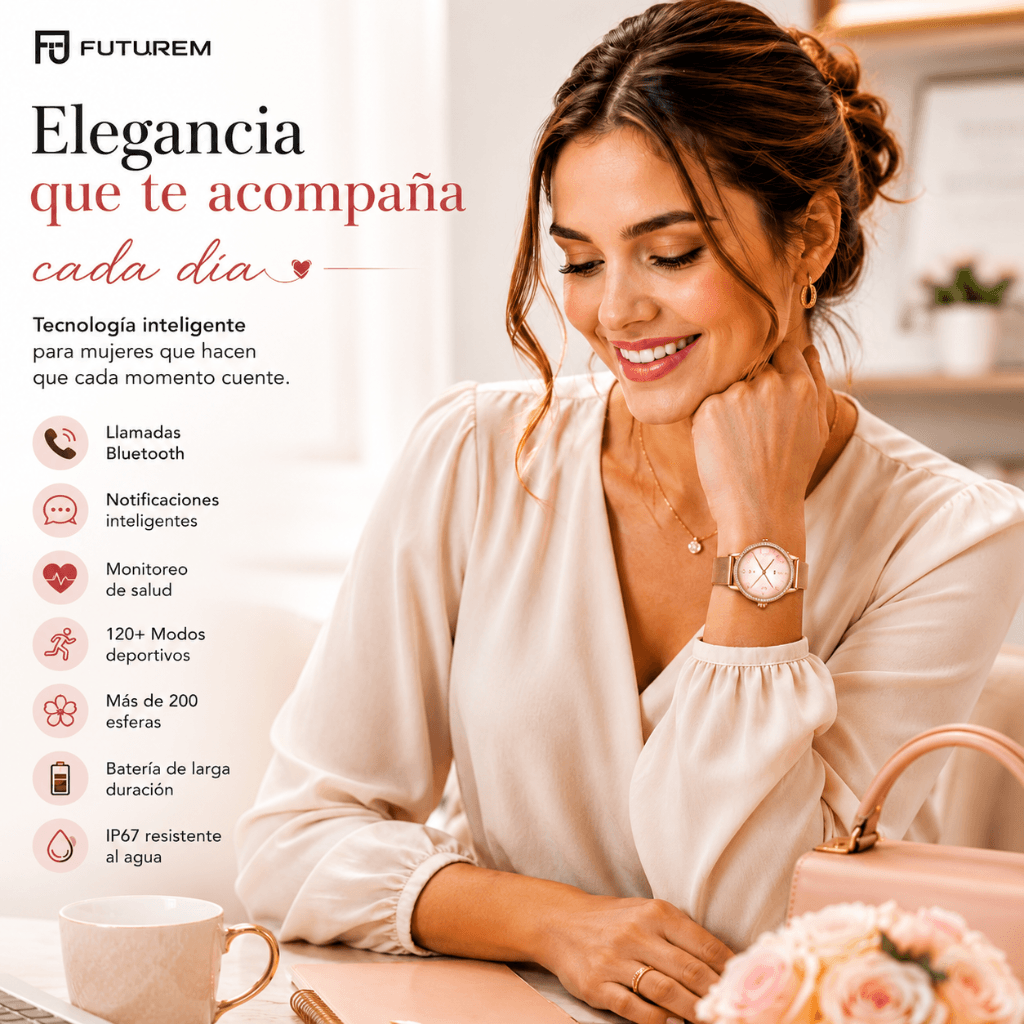 SMARTWATCH FUTUREM DW01 (DORADO) + AUDIFONOS G-TIDE OWS 8 (ROSA) — imagen 9