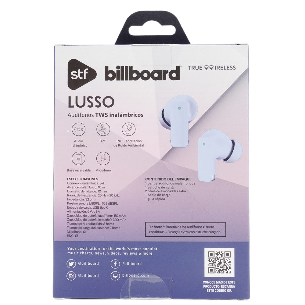 Audífonos inalámbricos TWS STF - Billboard Lusso: 32hrs Uso ENC Lila — imagen 13