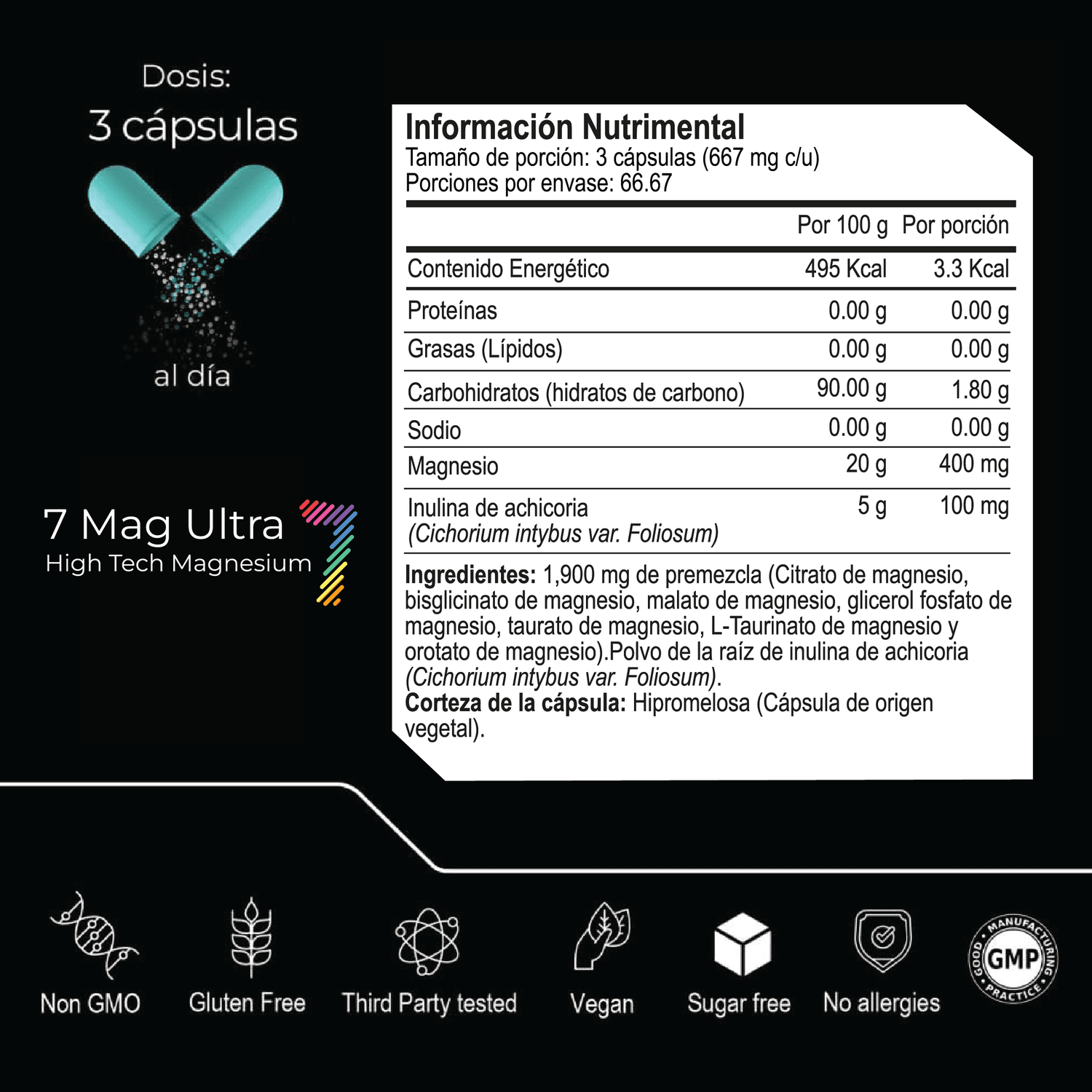 Seven Mag Ultra: Magnesio Complex 7 en 1 con Glicinato, Citrato, L-Taurinato y más, 200 Cápsulas — imagen 6