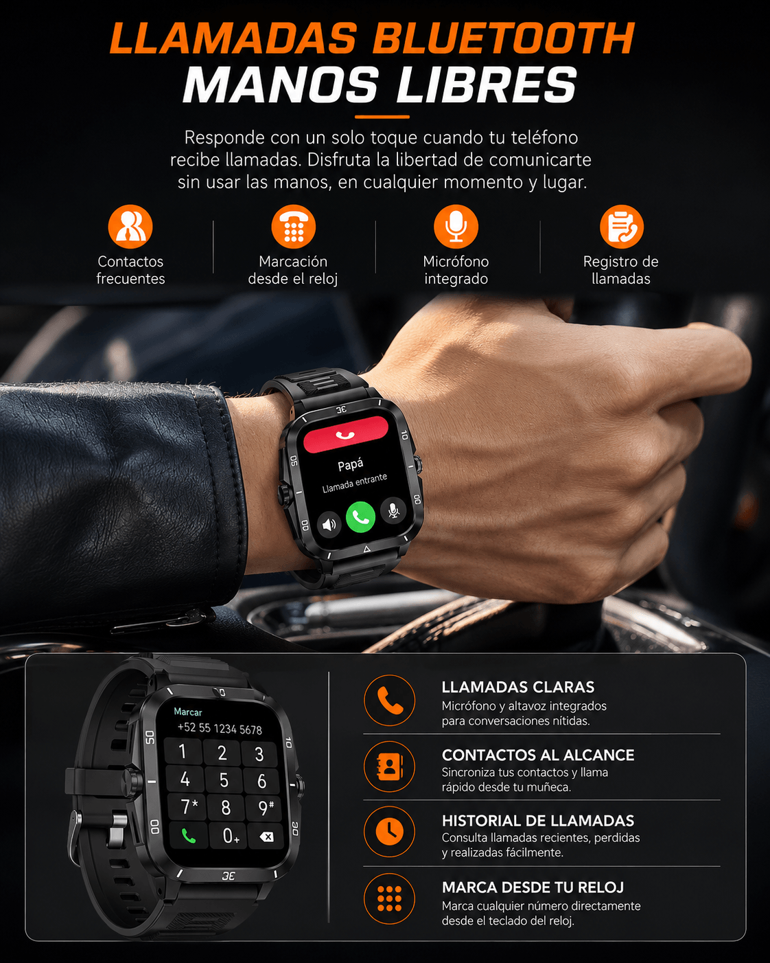 Reloj Inteligente KT71 Deportivo Militar Negro — imagen 4