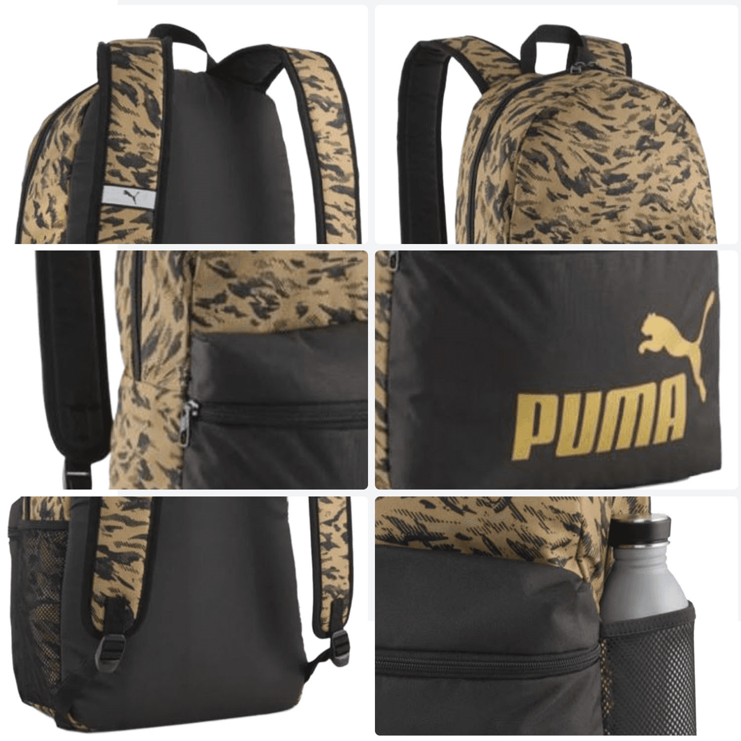Mochila Unisex Puma Phase Escolar Negro Dorado Caballero 19L — imagen 5