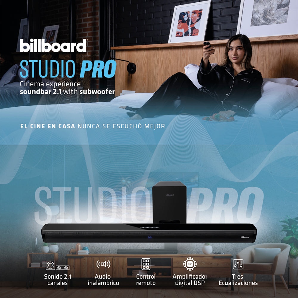 Barra de sonido bocina Billboard Studio Pro: 2.1 subwoofer, alámbrico, 130W — imagen 3