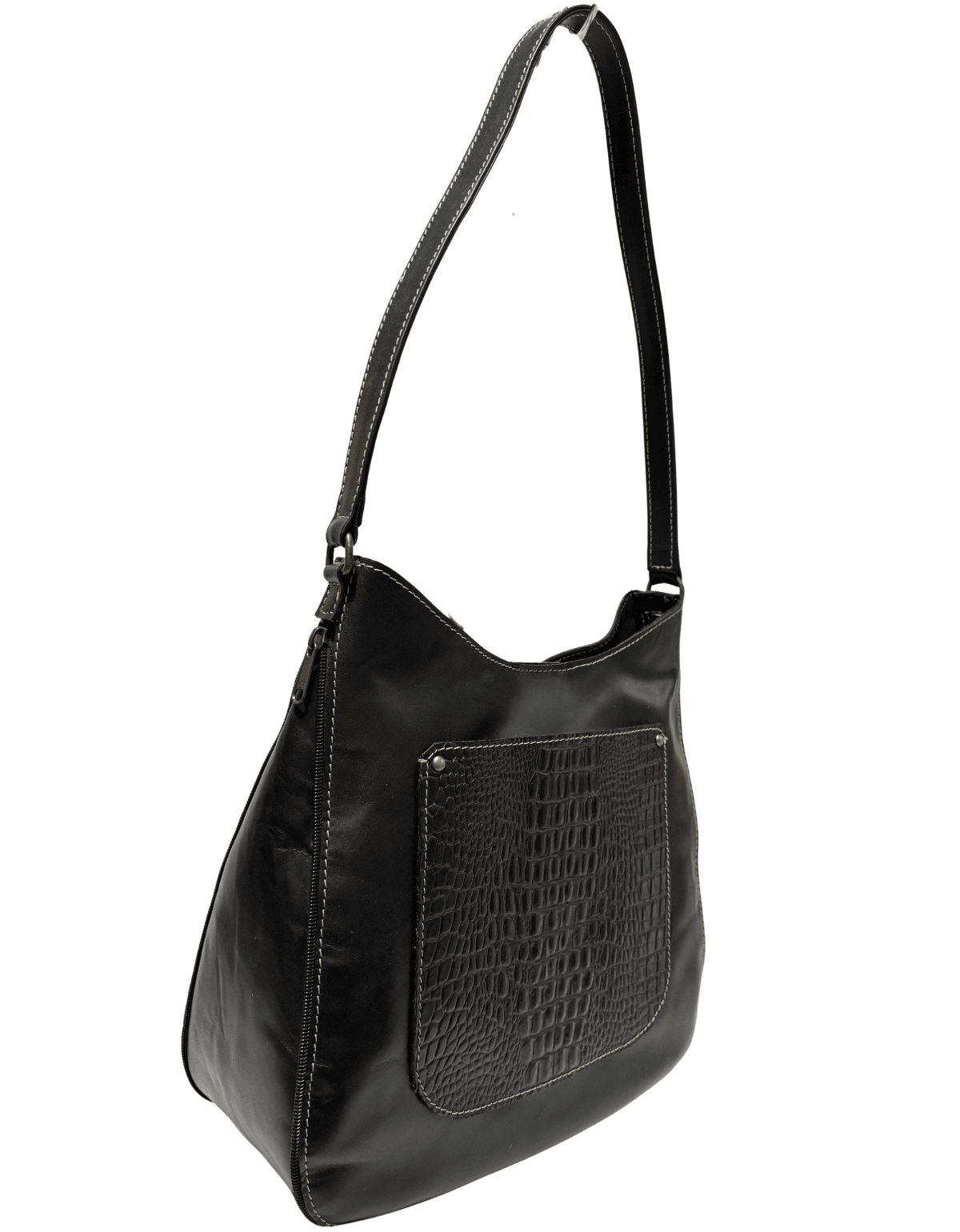 Bolsa De Hombro Negra Con Textura Tipo Exotico Cassandra — imagen 3