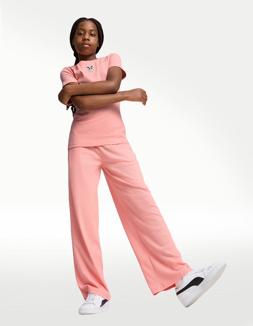 Pants Puma Butterfly Vibe Ribbed Rosa - Niña — imagen 4