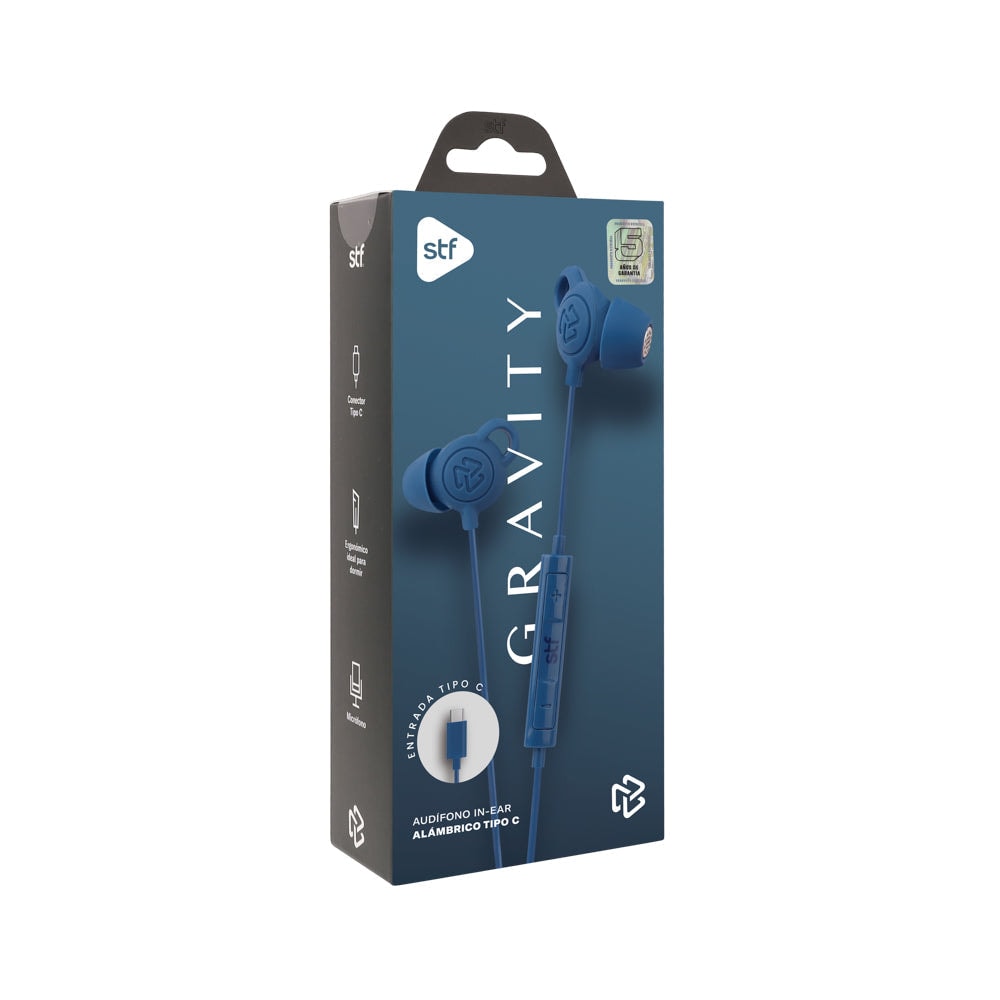 Audifonos alámbricos In-Ear STF Gravity: Tipo C, Micrófono, Azul — imagen 7