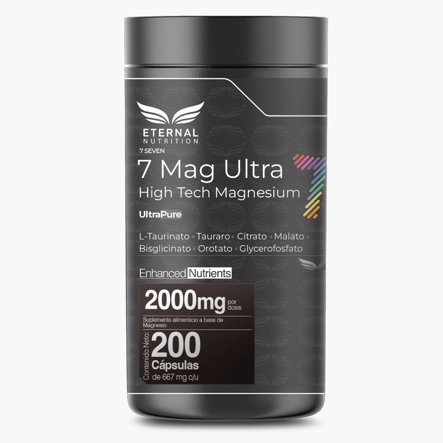 Seven Mag Ultra: Magnesio Complex 7 en 1 con Glicinato, Citrato, L-Taurinato y más, 200 Cápsulas — imagen 1