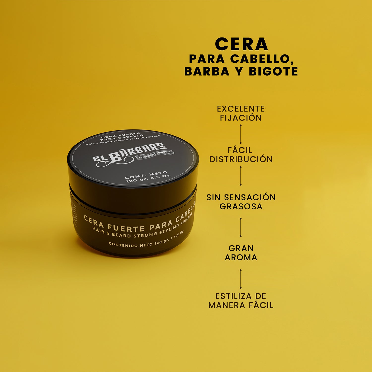 Cera para Cabello, Barba y Bigote Hombre Fijación Fuerte Sin Residuos Con Aceite de Ricino El Bárbaro 120g — imagen 3