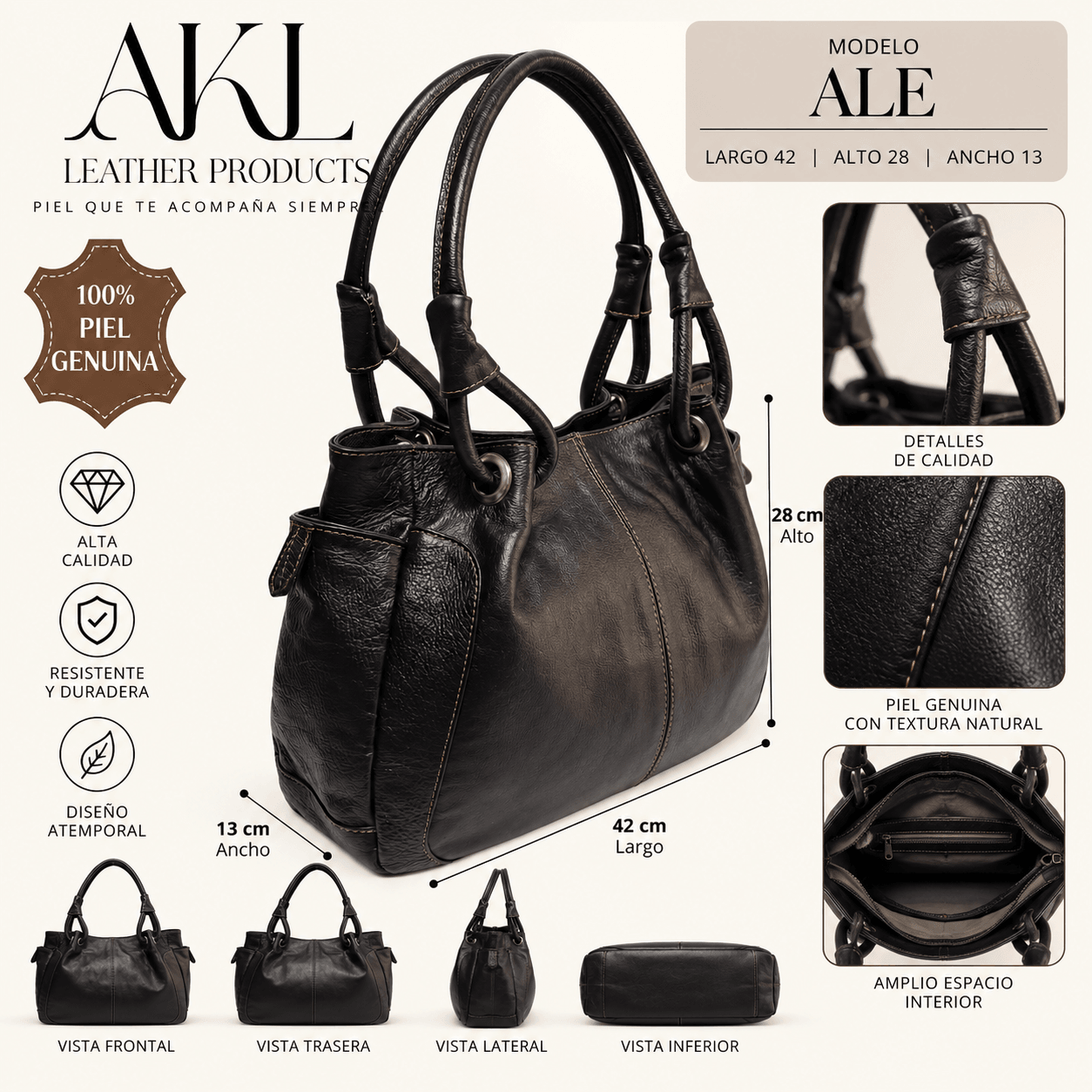Bolsa De Piel Cuero Genuino Para Mujer Tendencia De Moda Ale — imagen 2