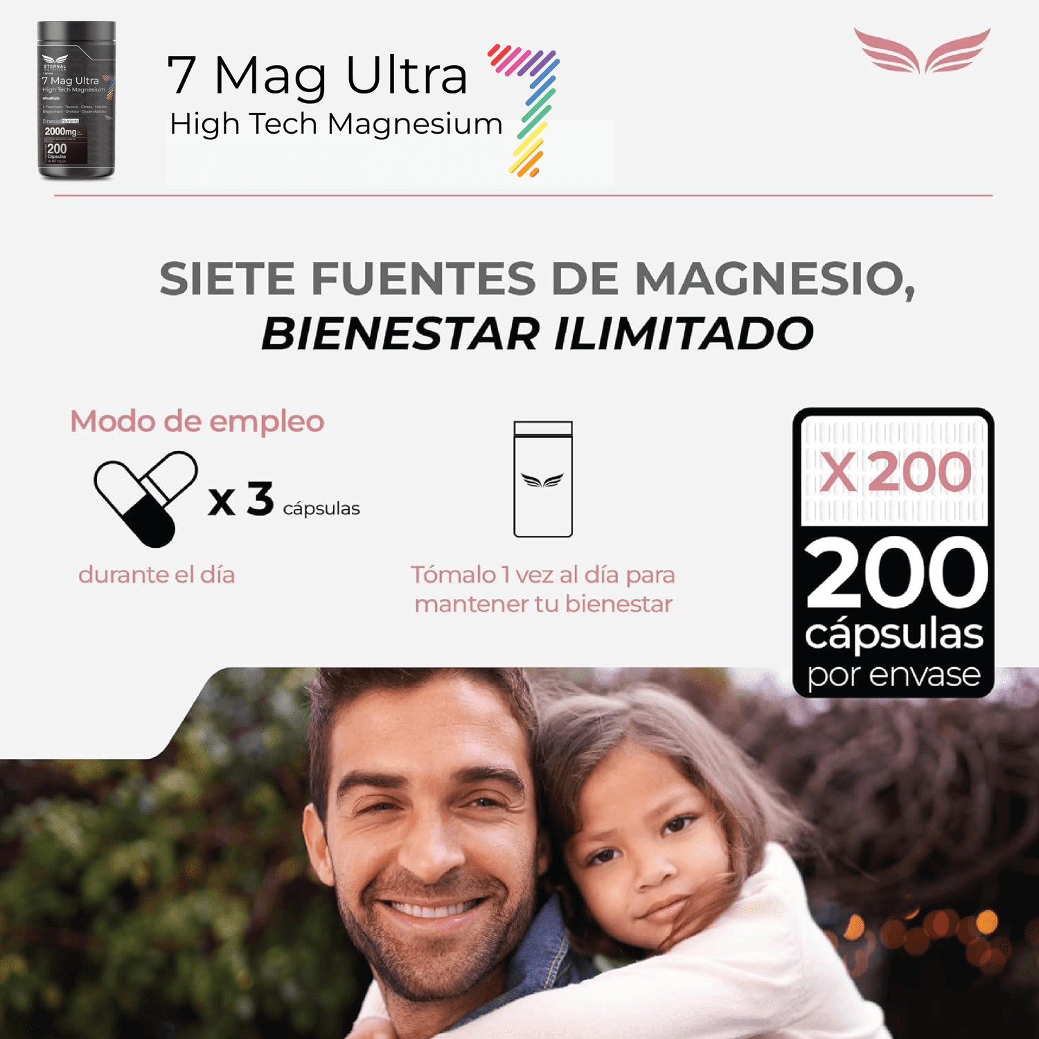Seven Mag Ultra: Magnesio Complex 7 en 1 con Glicinato, Citrato, L-Taurinato y más, 200 Cápsulas — imagen 2