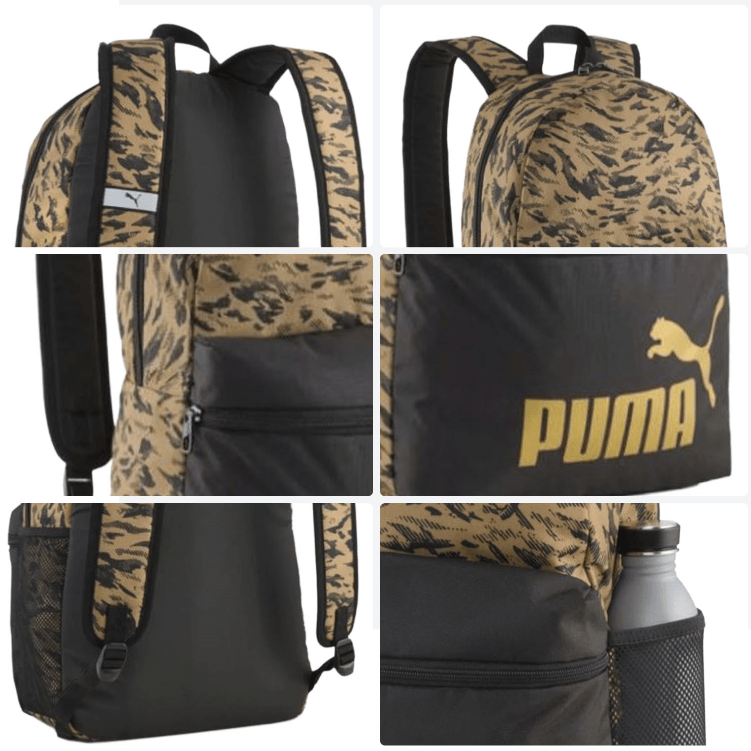 Mochila Puma Phase Unisex Escolar Negro Dorado Unisex 19L — imagen 4