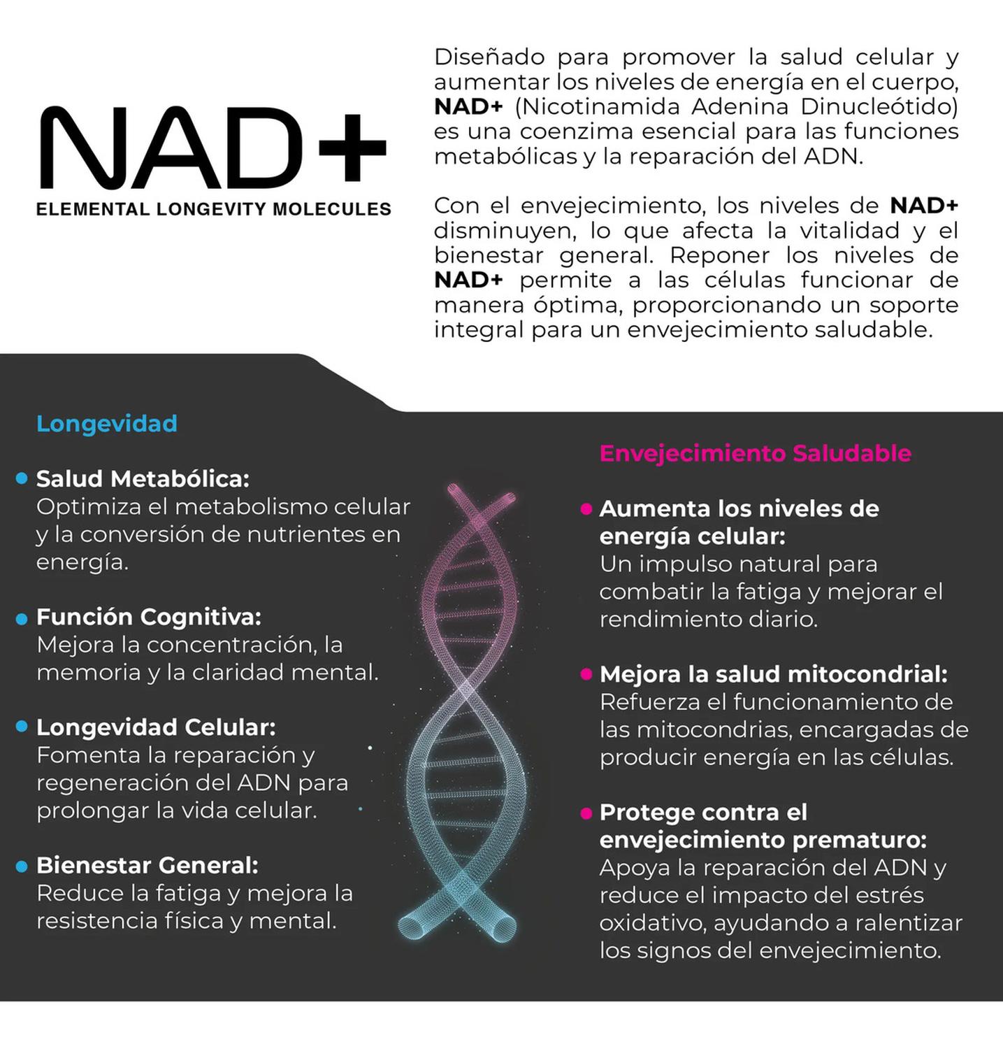 NAD+ Puro en Polvo 500 mg, Energía Mitocondrial, Sirtuinas y Longevidad Celular, 100 Porciones — imagen 3
