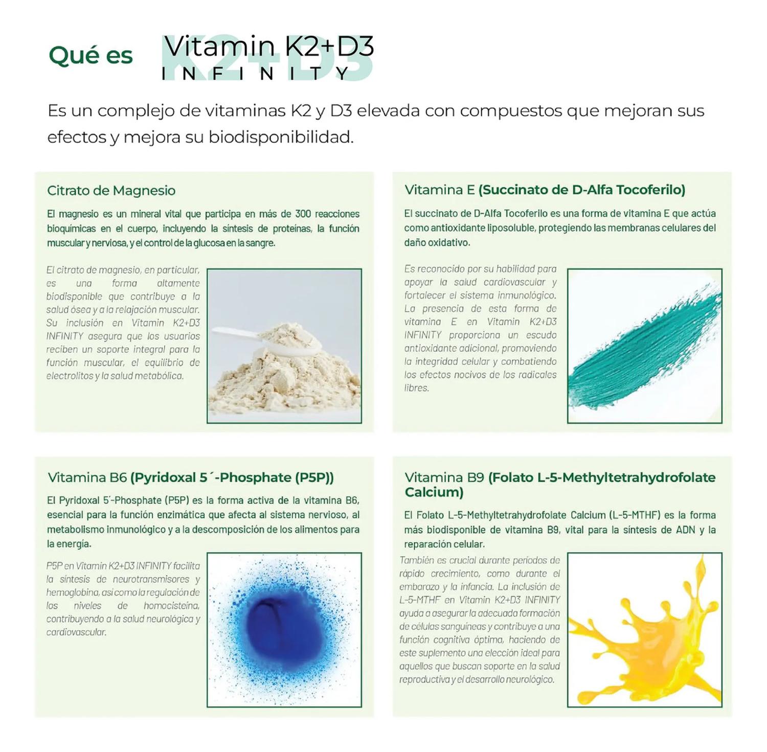 Infinity: Vitamina D3 + K2 Liposomal, K2 MK4+MK7 + D3 + MCT + Folato, para Salud Ósea, 300 Cápsulas — imagen 6