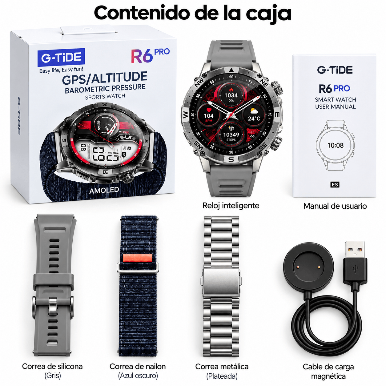 SMARTWACTH G-TIDE R6 PRO (GRIS) + BOCINA SOUND POCKET (AZUL) + AUDIFONOS G-TIDE H21 (PLATA) — imagen 6