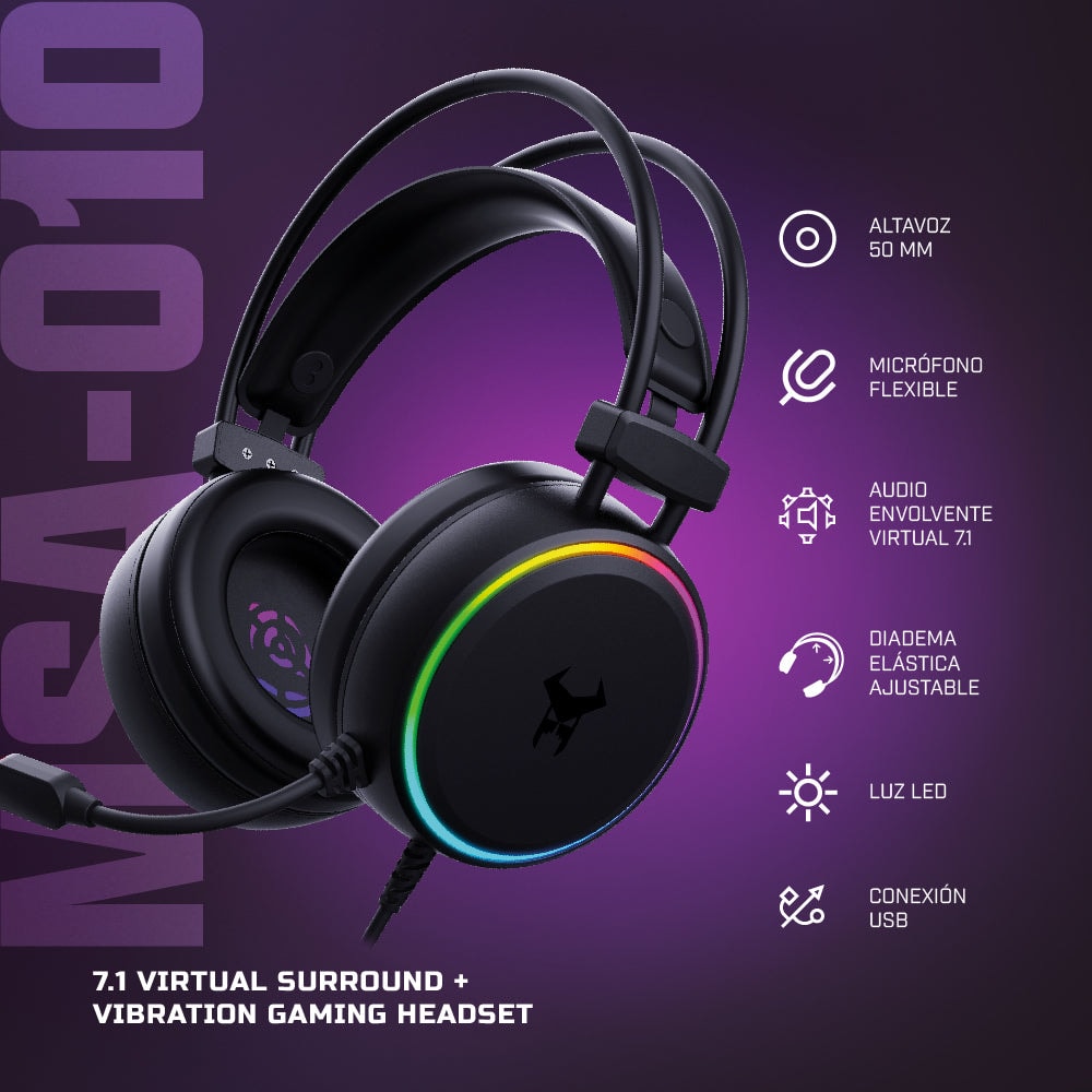 Audífonos Gamer Híbridos On ear STF Beast MSA-010: Triple conexión, Videojuegos, Micrófono ajustable, Luz, Sonido 7.1 Digital — imagen 13