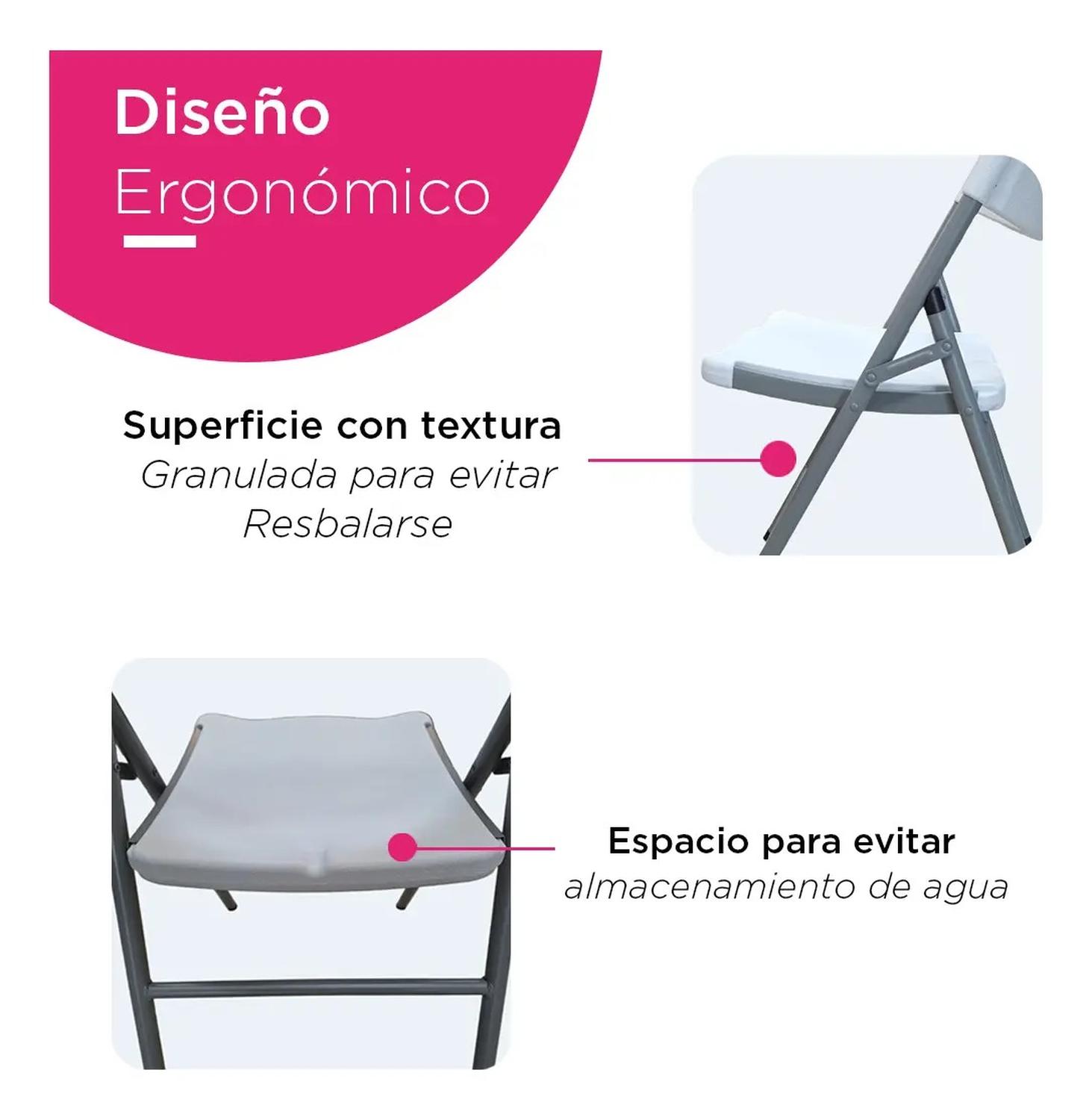 Sillas Plegables Cuory Blancas con Estructura Metálica Paquete de 6 — imagen 4