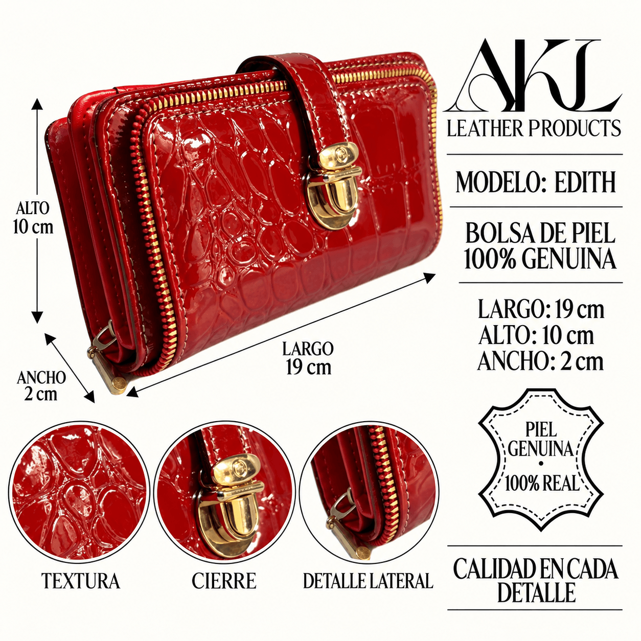 Cartera De Dama Piel Legitima Charol Ternera Edith — imagen 2
