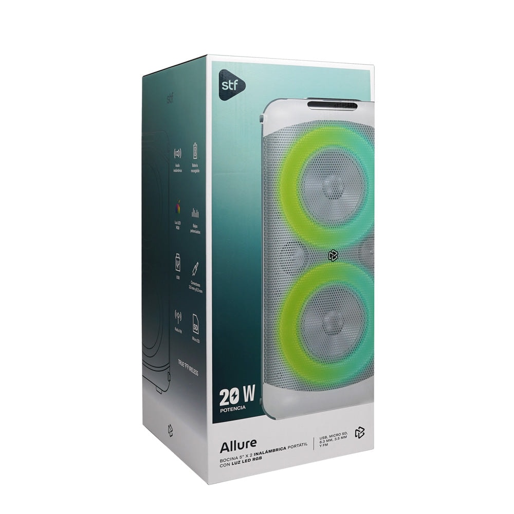 Bocina Portatil Allure 5x2 STF 20W 3hrs Uso Blanco — imagen 13