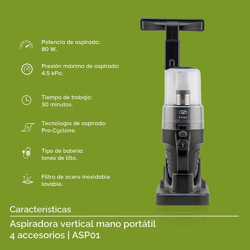 Aspiradora 2 en 1 Inalámbrica Avera 80W con 3 Cepillos — imagen 3