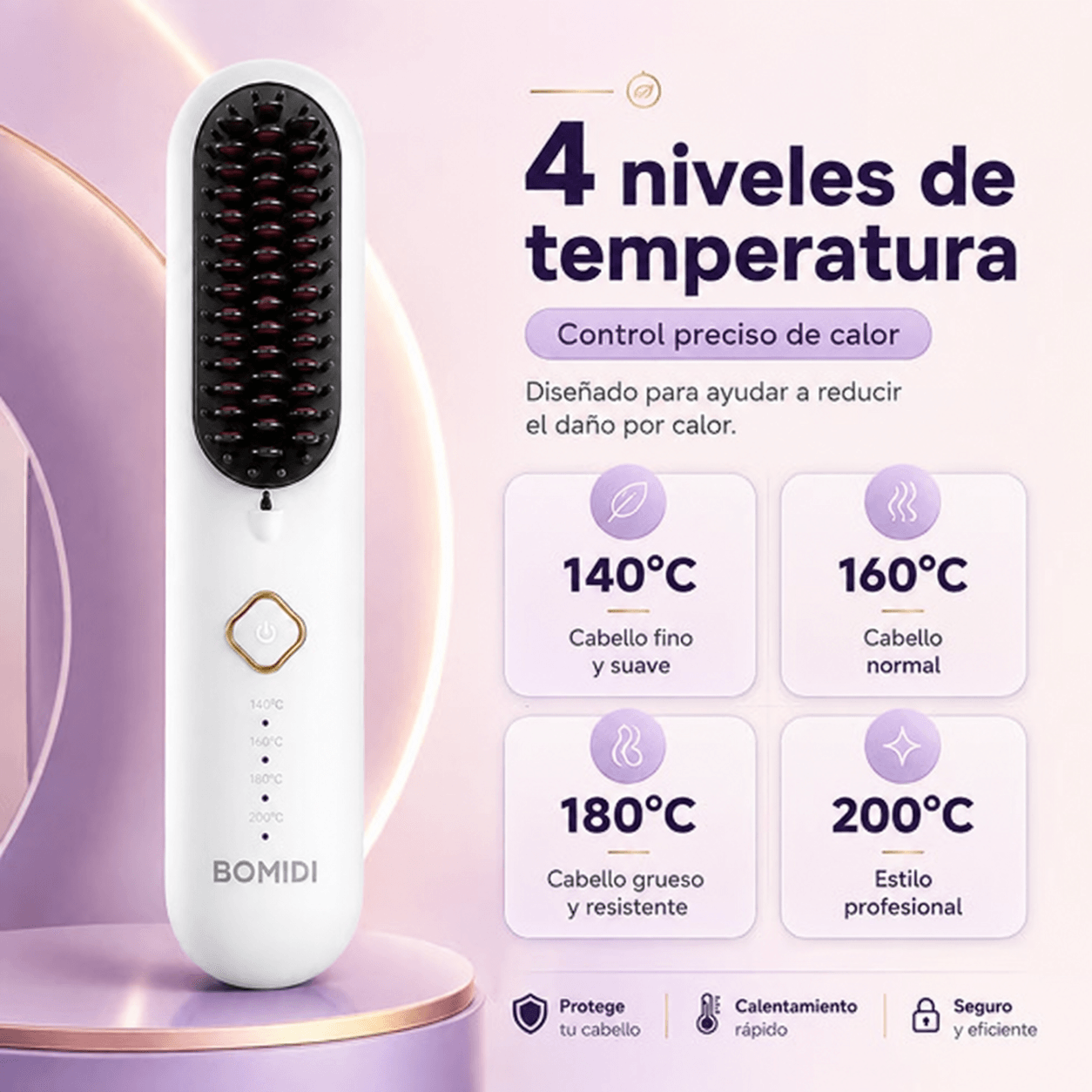 Cepillo Alisador Inalámbrico Alaciador Bomidi HB2 USB-C 4000mAh con 4 Temperaturas — imagen 3