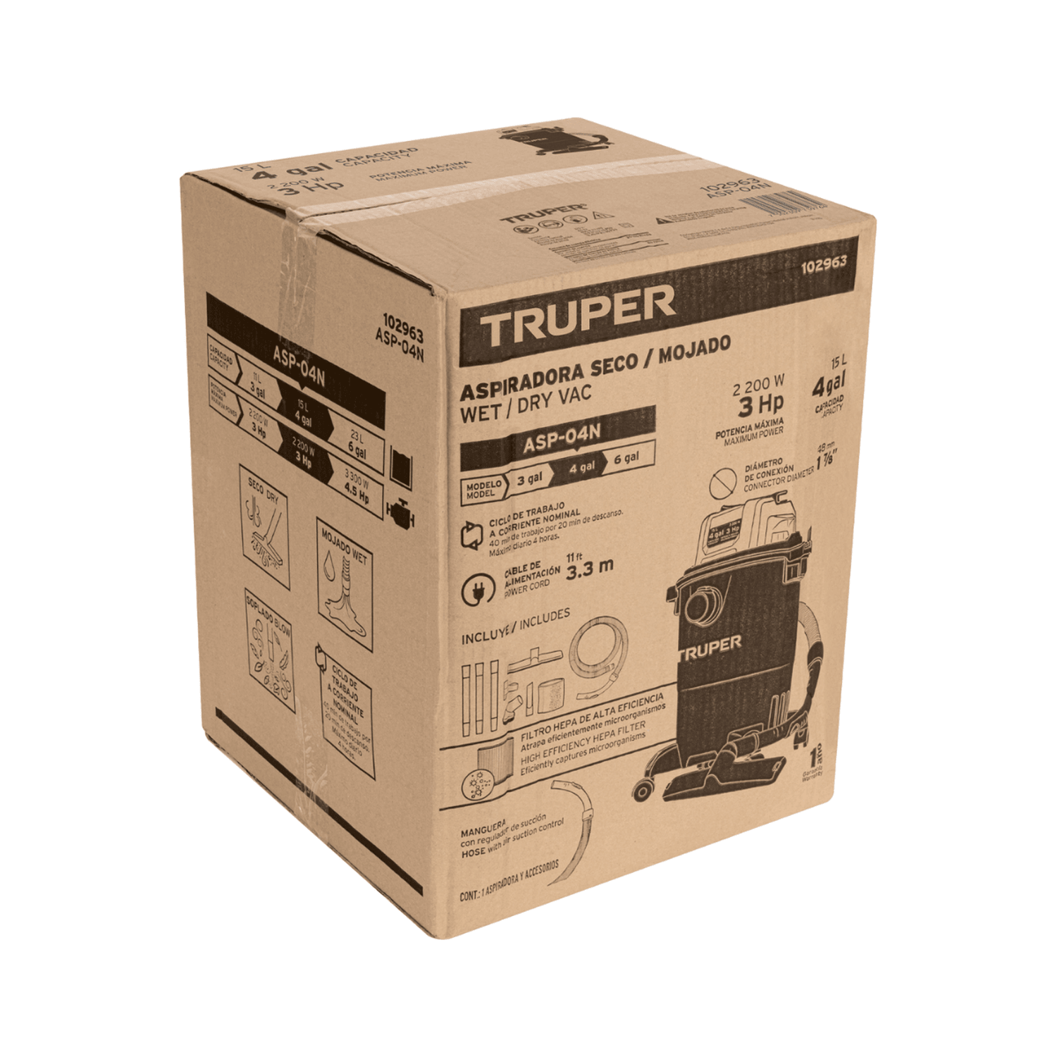 Aspiradora Truper ASP-04N 4 Gal Plástica Negra Sólidos — imagen 2